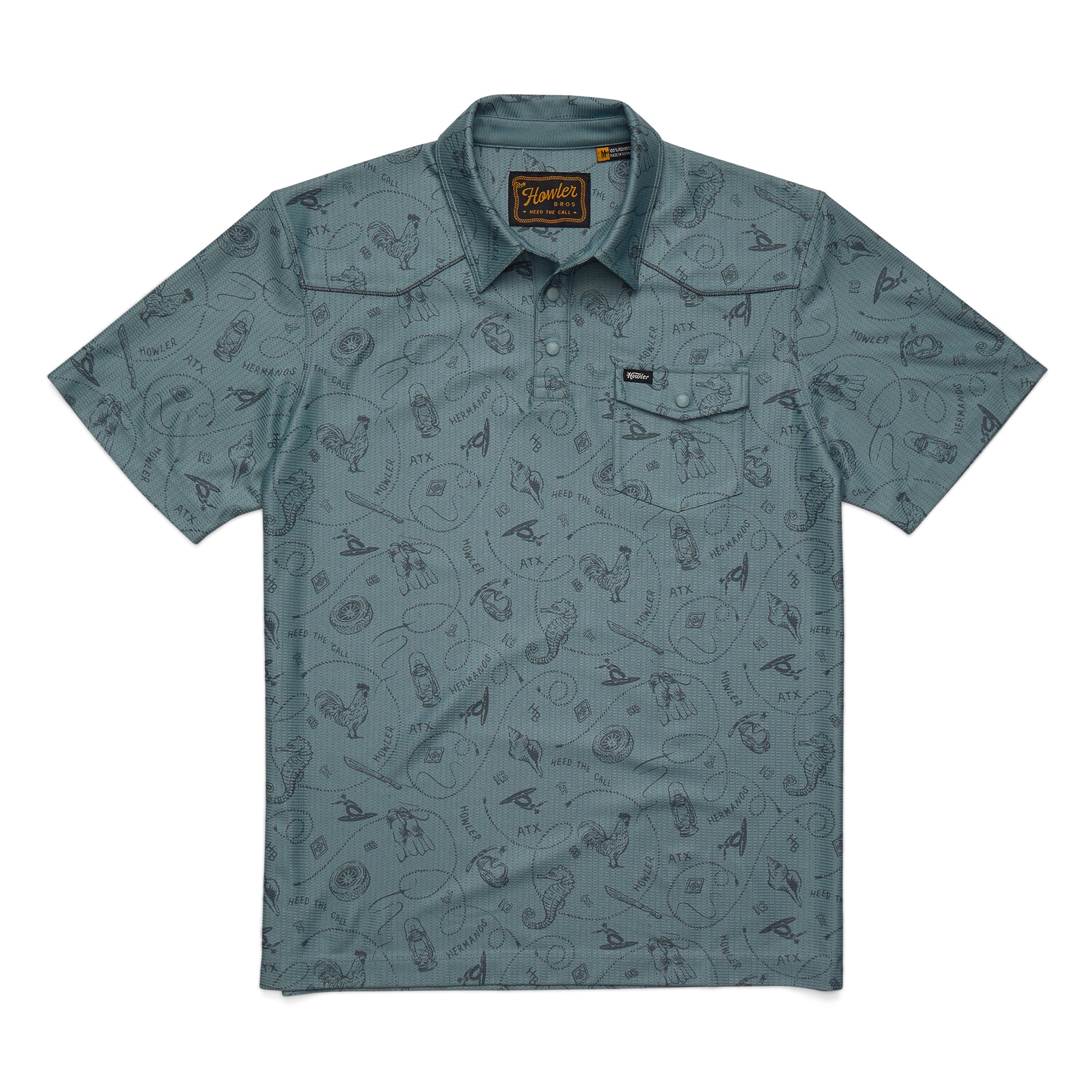 Ranchero Tech Polo- Sea Rodeo/Iron Blue